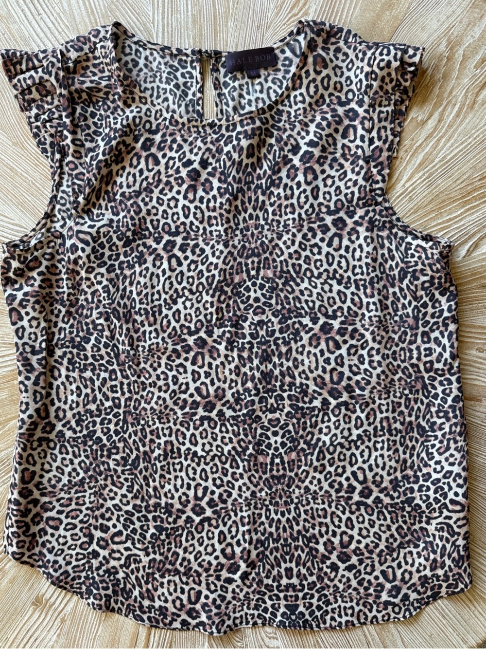 Hale Bob Leopard Print Cap Sleeve Blouse in Black, Brown, Cream